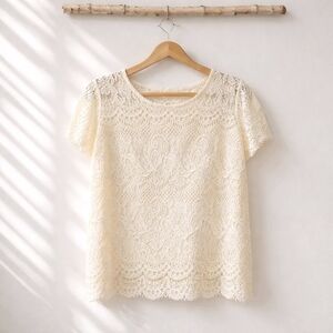 Maurices Cream Lace Short-Sleeve Top Size 1XL